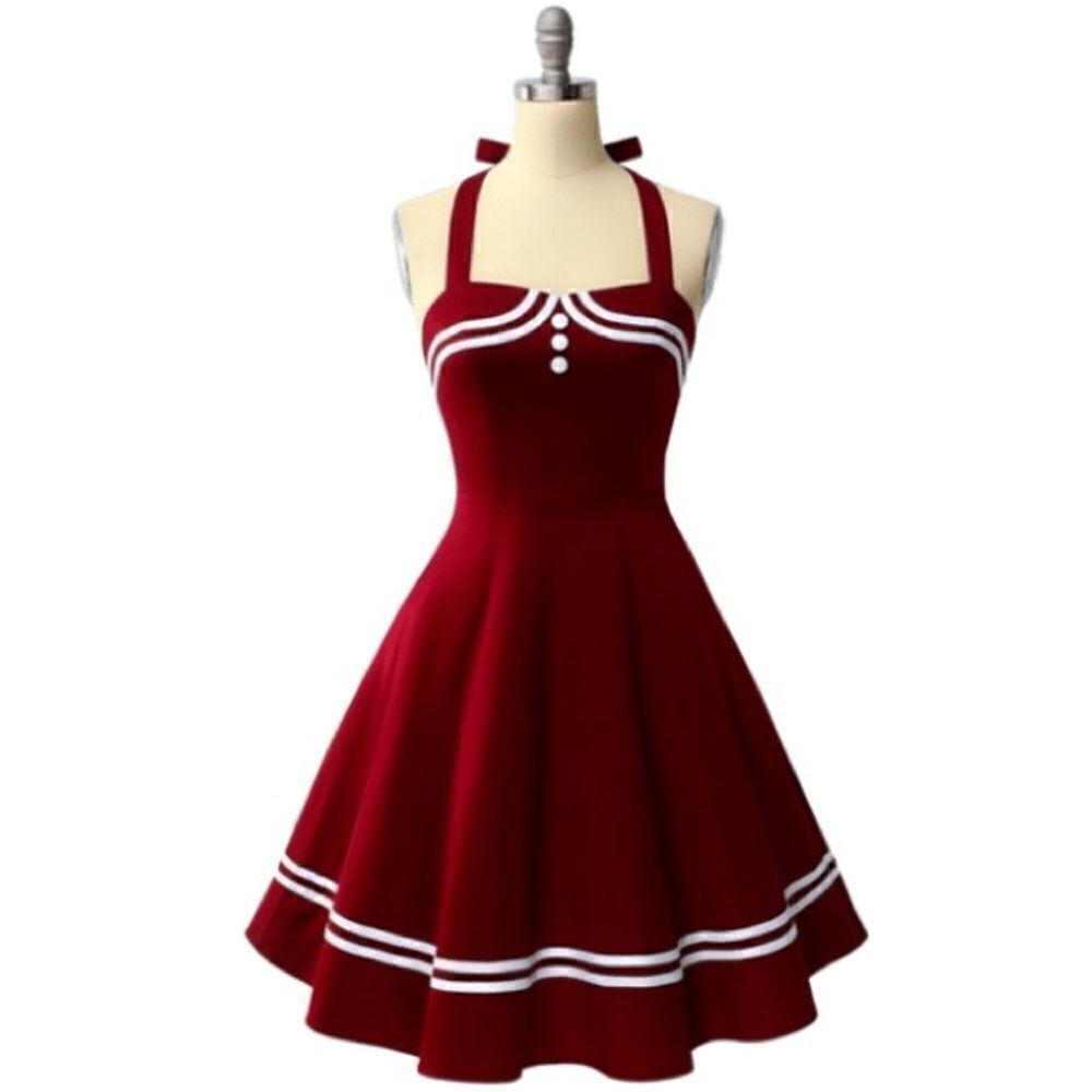 6. Rockabilly Pinup 50s Red Halter Fit & Flare dress Vintage Inspired Boutique